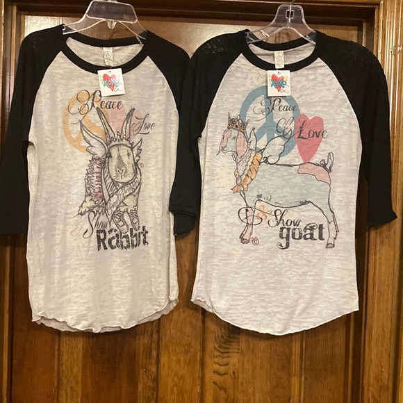 XOXO Tops - NWT Peace Love & Shown Rabbit/Goat - Baseball style Tee - XS, S, M, L (ABBA)
